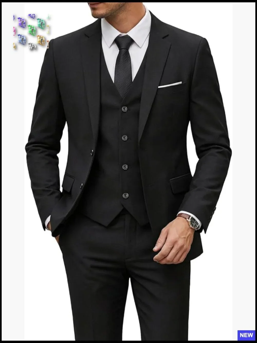 Slim Fit Three Piece Suit Set with Tie Classic Modern Business Wedding Attire